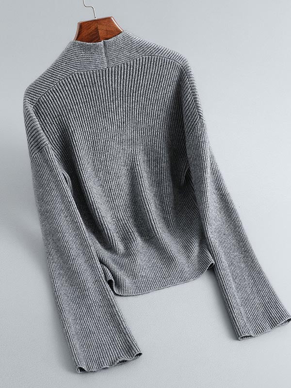 Stylish 6 Colors Knitting V-Neck Asymmetric Sweater