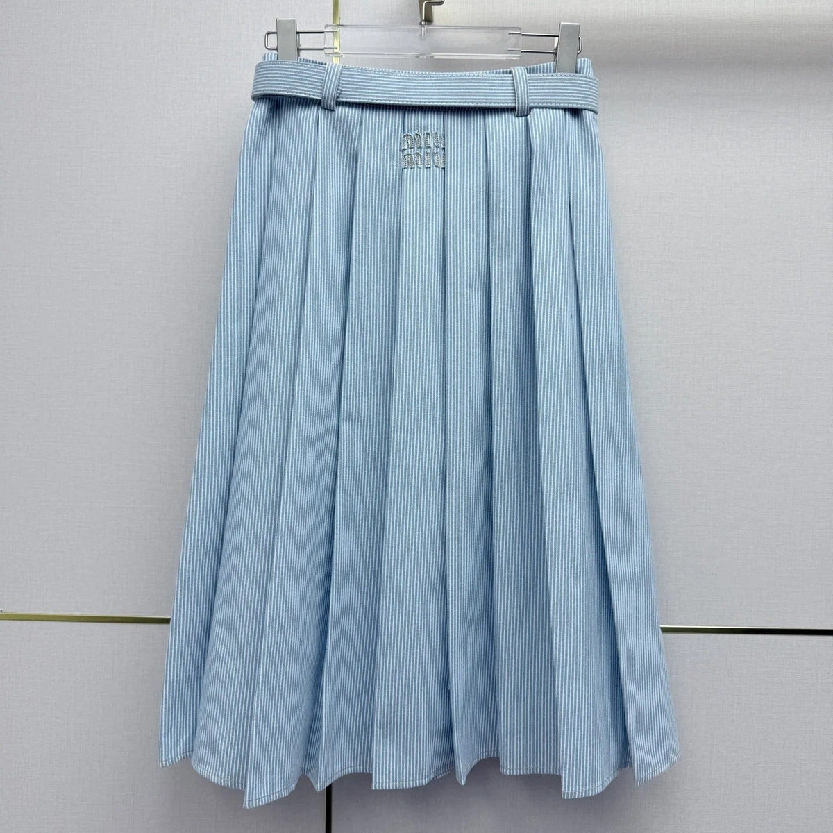 Miumiu 2026 Pleated Midi Skirt Blue Cotton 351548