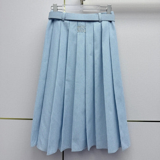 Miumiu 2026 Pleated Midi Skirt Blue Cotton 351548