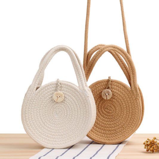 Crochet Market Bag Round Cotton Cord Crossbody Bag
