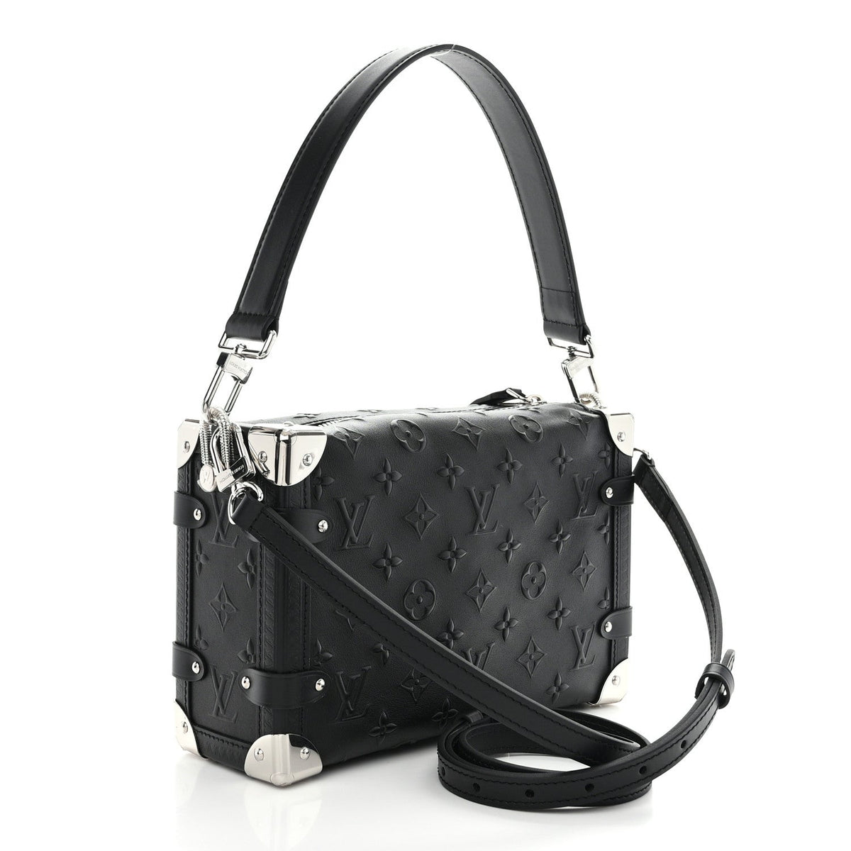 Calfskin Debossed Monogram Side Trunk Black