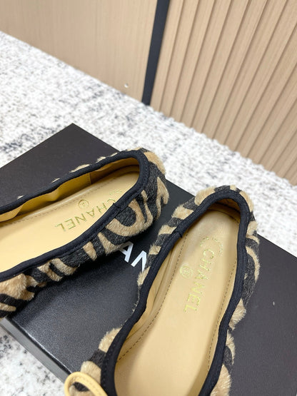 Chanel 26 Tiger Print Brown Black Ballet Flat in Sheepskin Wool 591377
