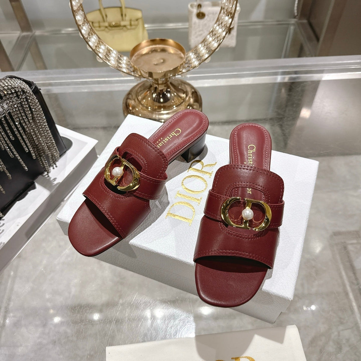 CD 26 Chunky Heel Sandals 35mm Burgundy Leather 592268