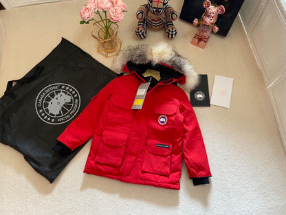 Canada Goose Children Jacket Wolf Fur Red Polyester Cotton