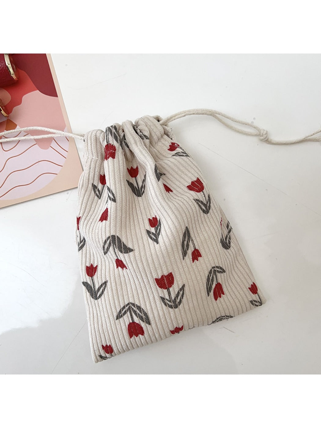 Cosbai - Floral Drawstring Pouch - Mini &amp; Portable