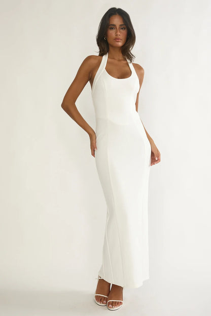Shailyn Scoop Neck Halter Maxi Dress White