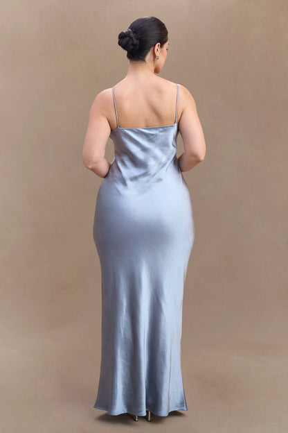Lilly Sweetheart Satin Maxi Dress - Frosted Blue