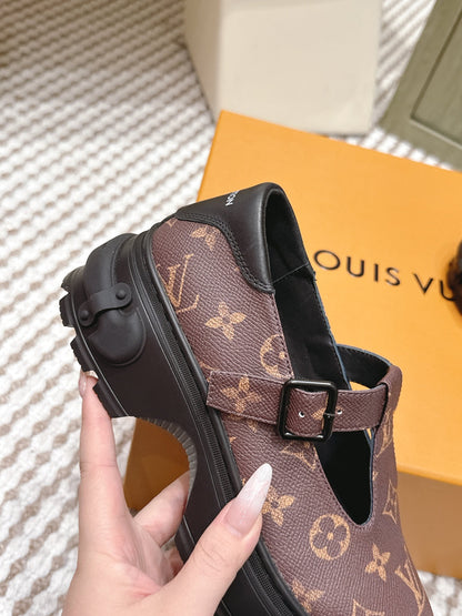 LV Squad Mary Jane Brown Black Monogram Canvas 556408