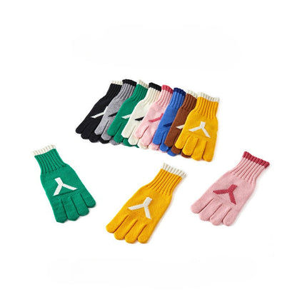 Letter Jacquard Color Block Knit Gloves