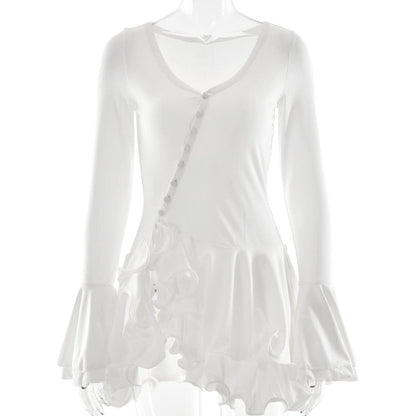 Flare Sleeve Ruffle Bodycon Mini Dress