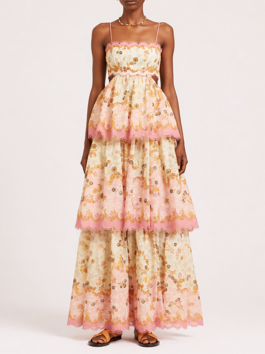 Maeve Layered Printed Spaghetti Strap Maxi Dress