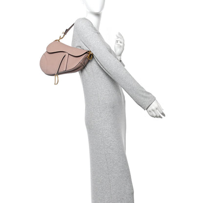 Grained Calfskin Saddle Bag With Strap Blush