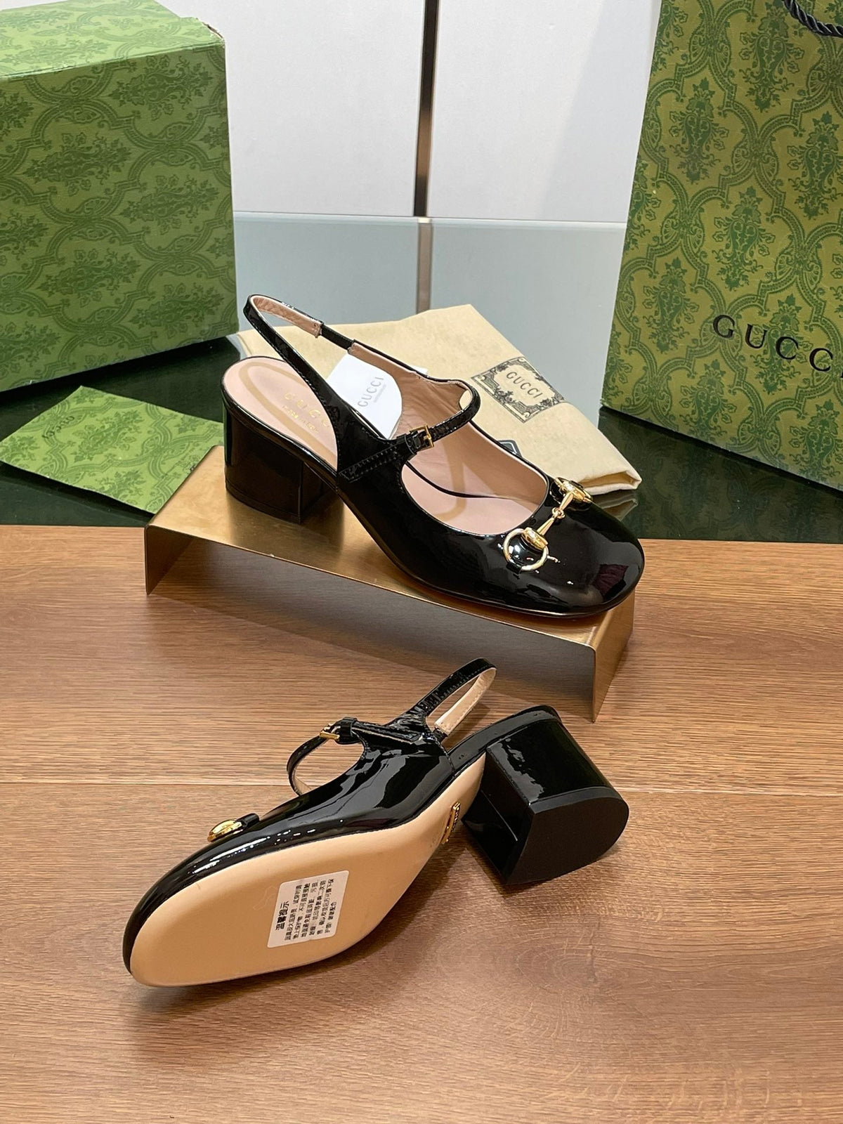 GG HORSEBIT PUMP BLACK LAMBSKIN