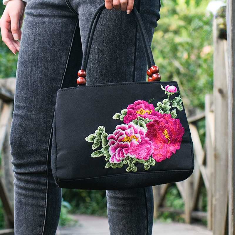 Ethnic Style Embroidered Bags For Women'S Handheld Embroidery With Two Zippers Canvas Leisure Bags