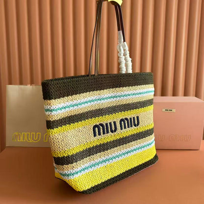 Miu Tote Bag 40cm Raffia-Effect Woven