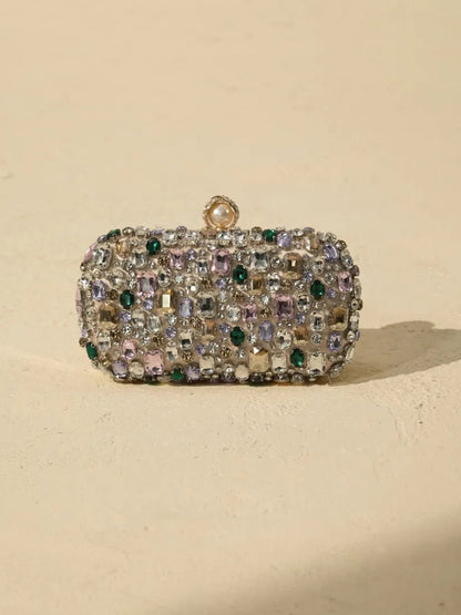 Bellatrix Crystal Embellished Satin Box Clutch Purse