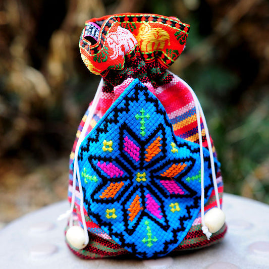 Ethnic Embroidery Bags  Hand-Woven Cross-Stitch Mini Slung Bag Mobile Phone Bag Girl
