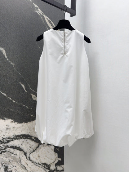 Prada 2025 Sleeveless Dress A-line Babydoll White Polyester