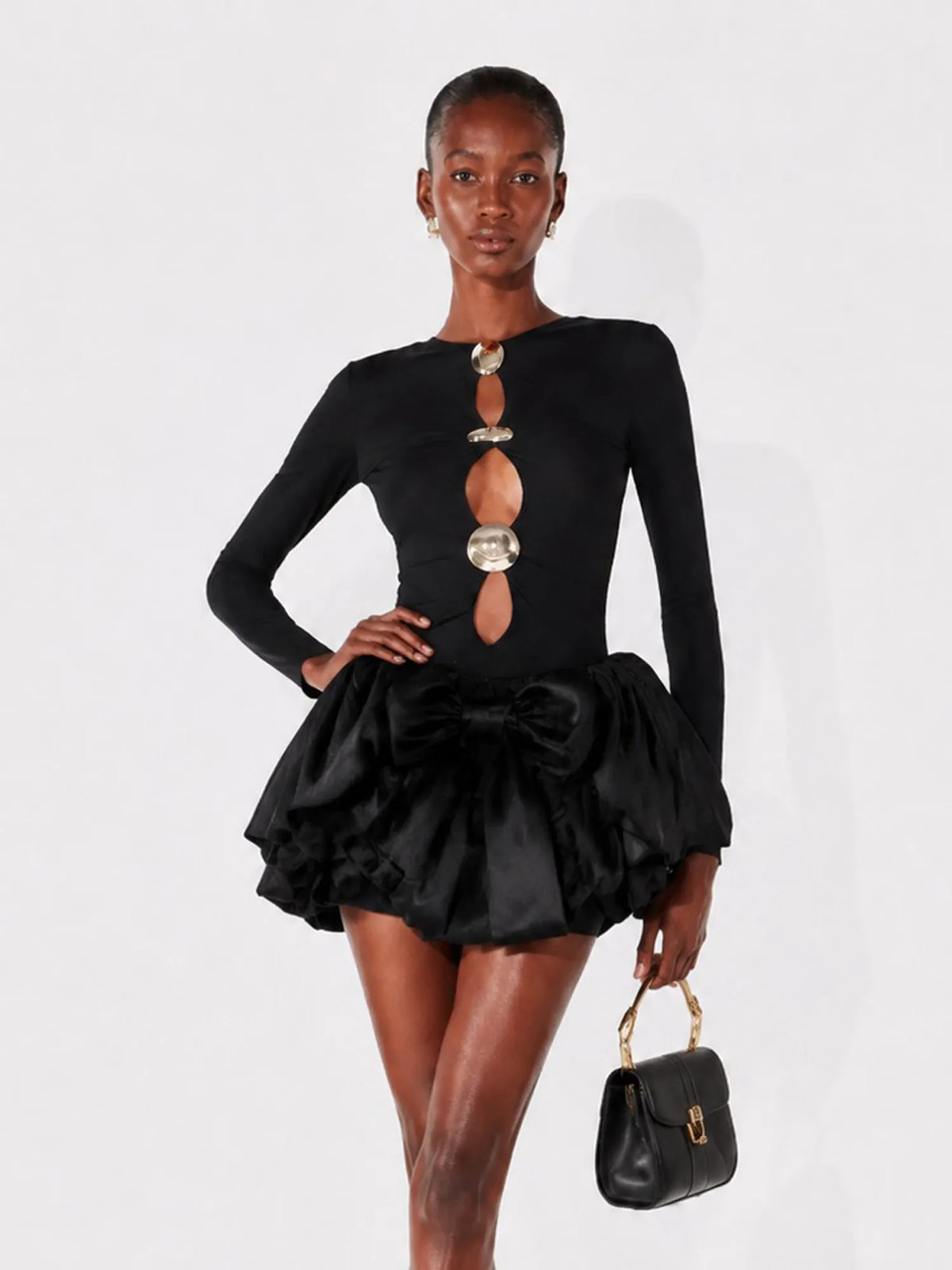 Valencia Asymmetrical Cut-Out Long-Sleeve Mini Dress