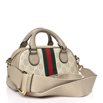 GG Supreme Monogram Textured Dollar Calfskin Web Mini Ophidia Top Handle Bowler Bag Beige Mystic White Oatmeal