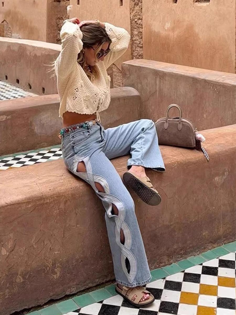Alaina Side Cutout Washed Denim Jeans