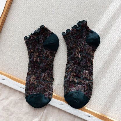 Rufia- Summer Floral Print Lace Trim Low-Cut Socks