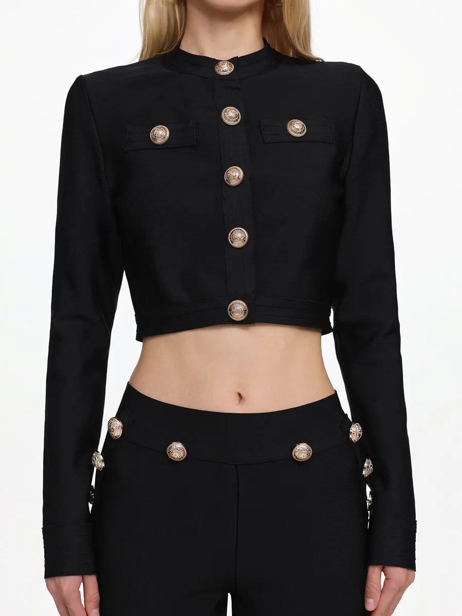 Olivia Classic Long Sleeve Gold Button Bandage Two Piece Set