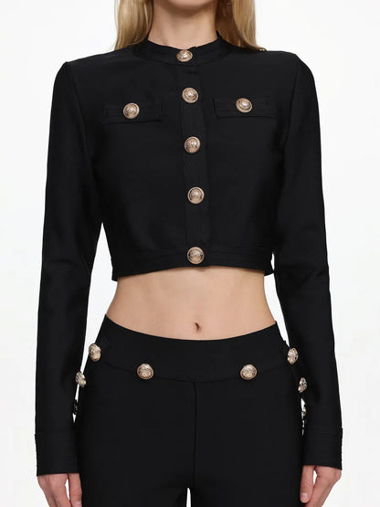 Olivia Classic Long Sleeve Gold Button Bandage Two Piece Set