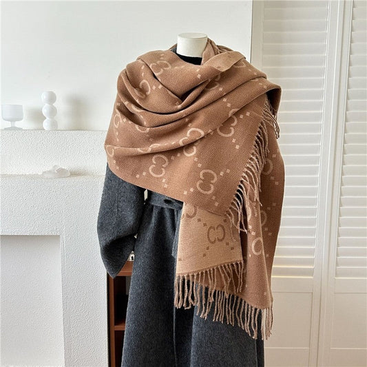 Jacquard Fringe Cashmere-Like Scarf
