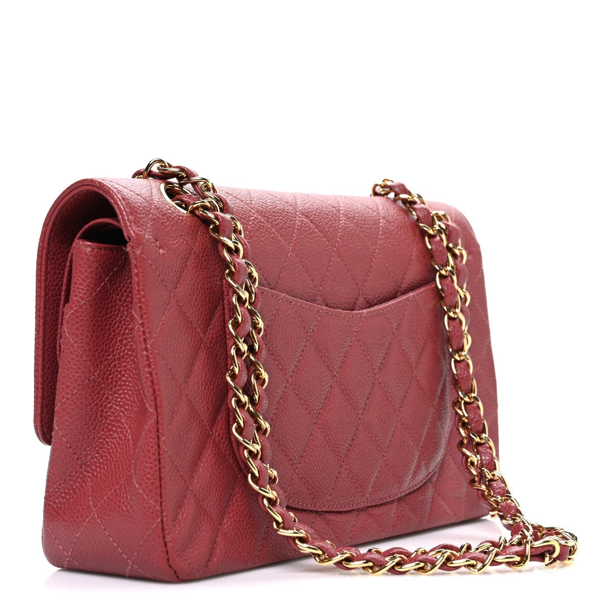Caviar Quilted Medium Double Flap Dark Pink