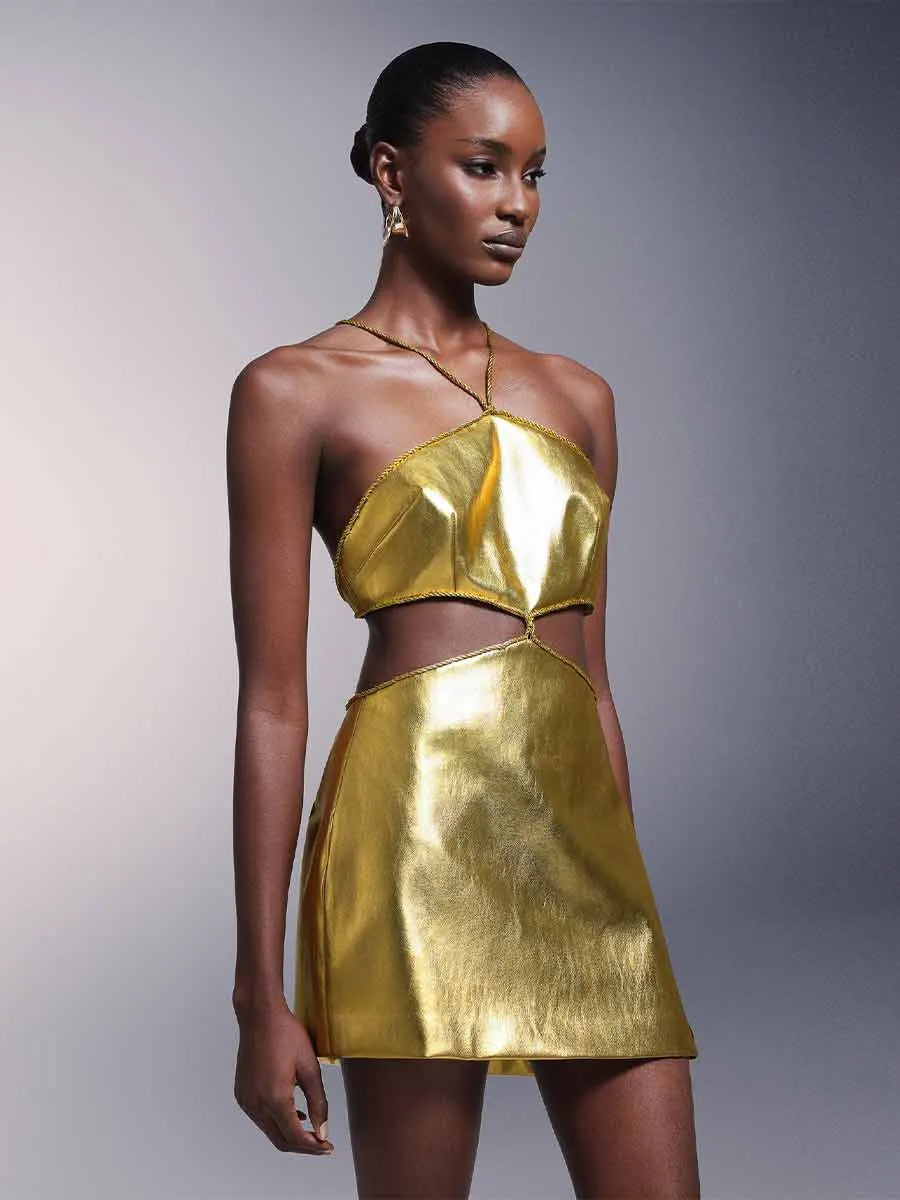 Rebecca Backless Leather Mini Dress