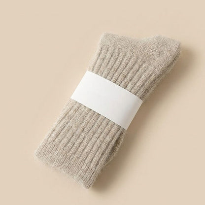 Solid Color Striped Warm Soft Crew Socks