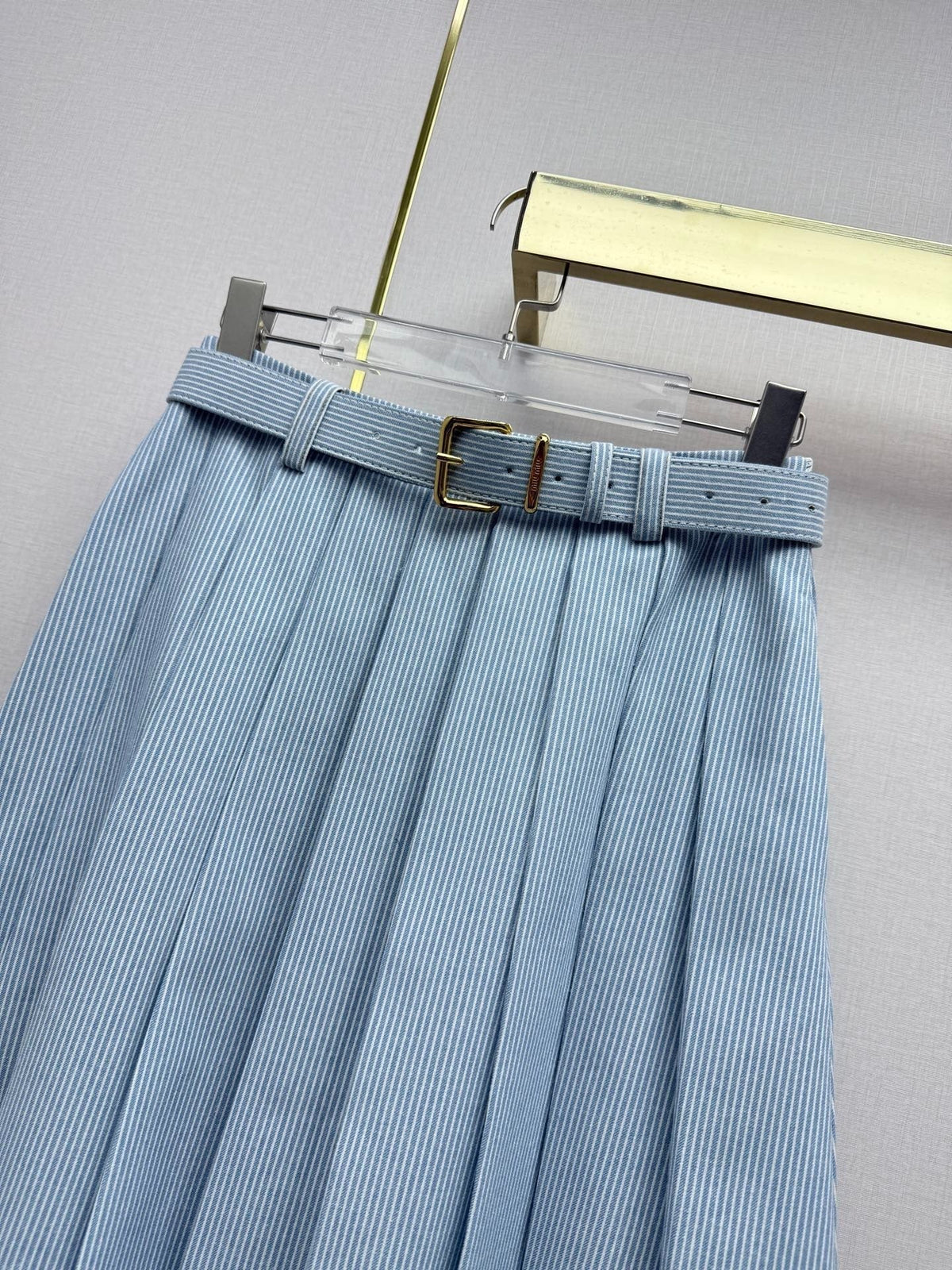 Miumiu 2026 Pleated Midi Skirt Blue Cotton 351548