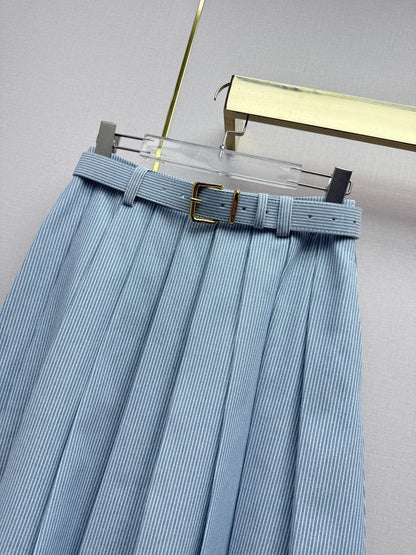 Miumiu 2026 Pleated Midi Skirt Blue Cotton 351548