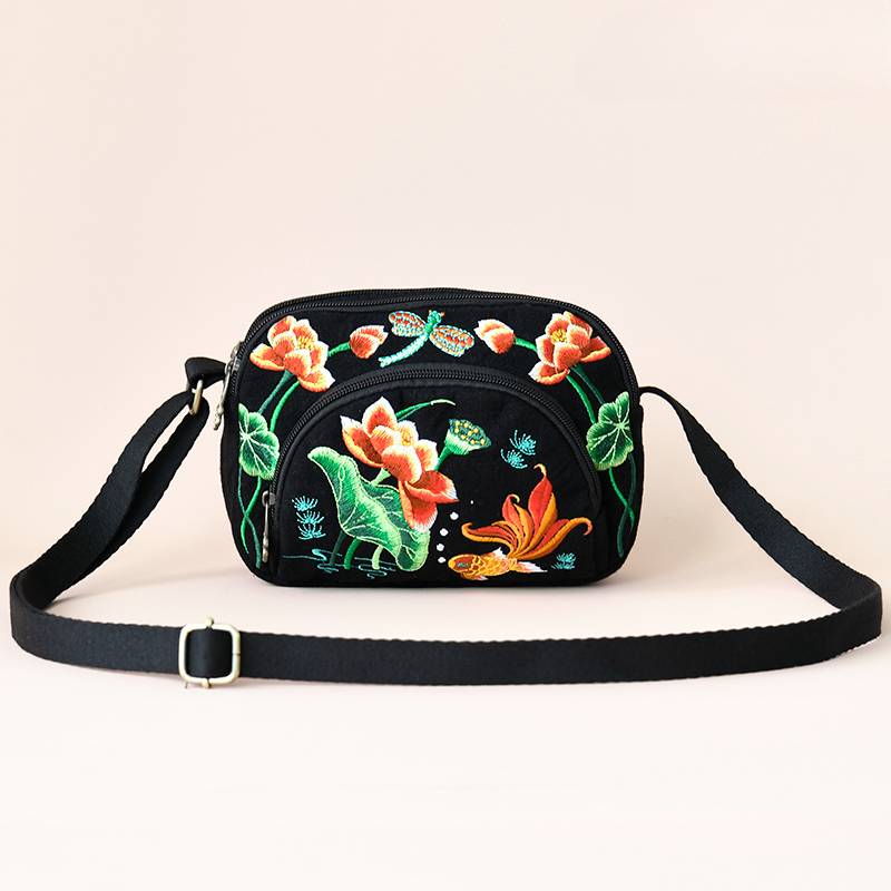 New Small Bag For Mobile Phones, Female Ethnic Style Embroidery Flower Bag, Shoulder Bag, Three-Layer Change Bag, Messenger Bag