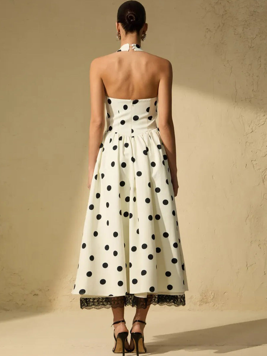 Bianca White Polka Dot Halter Maxi Dress