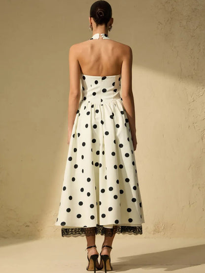 Bianca White Polka Dot Halter Maxi Dress