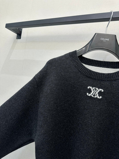 Celin Embroidered Crew Neck Sweater Black Wool 346096