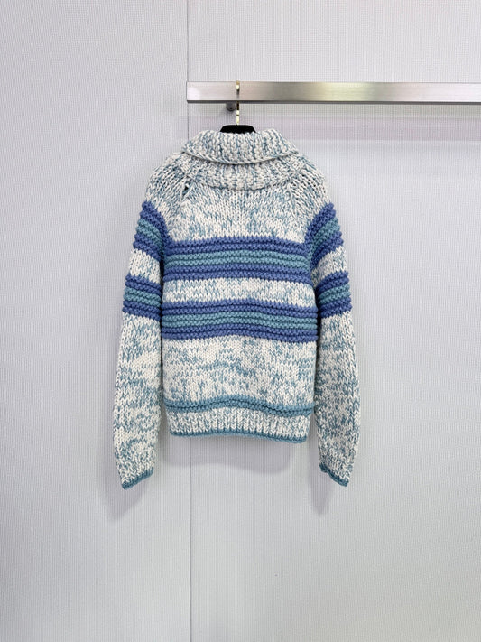 Chanel 2025 Striped Knit Cardigan Blue mix Colors Cashmere 325537