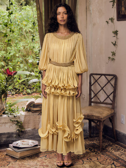 Eloisa Puff-Sleeve Ruffled Maxi Dress