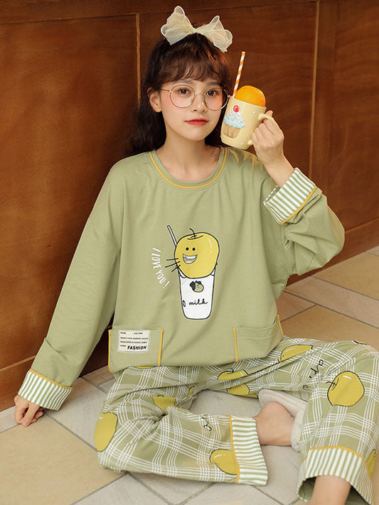 Comfortable Cartoon Printed Long Sleeve T-Shirt&Pants Pajama Set