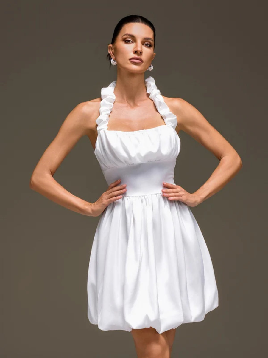 Aurora Ruffled Halter-Neck Bubble Mini Dress