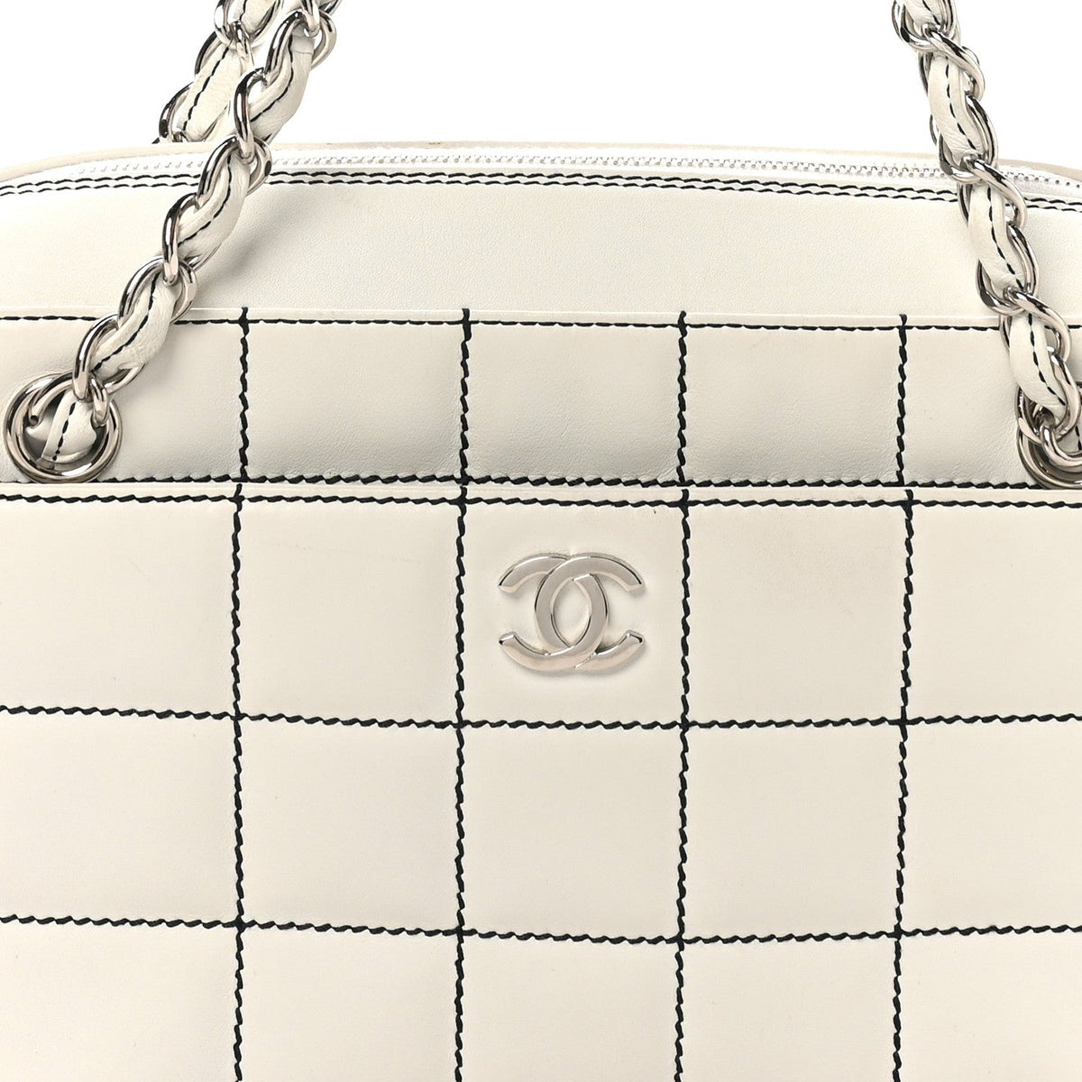 Lambskin Stitched Chocolate Bar Shoulder Bag White