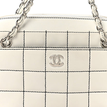 Lambskin Stitched Chocolate Bar Shoulder Bag White