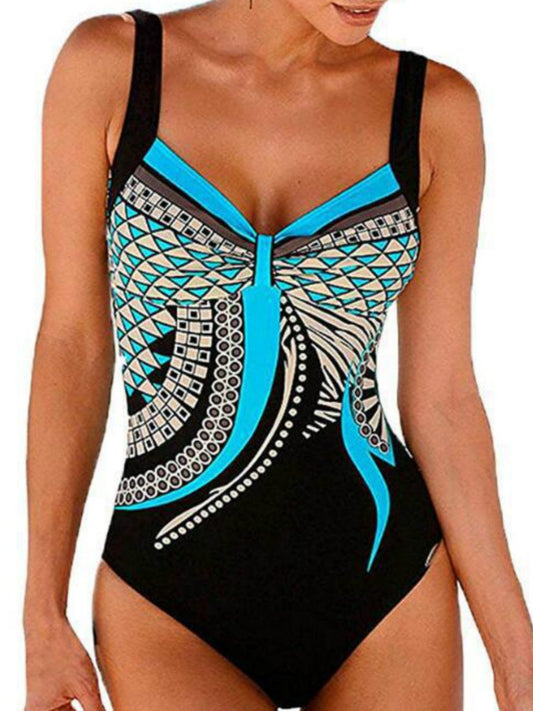 Swimwear Sling Retro Printed Ladies Jumpsuit Sexy Backless Swimsuit.