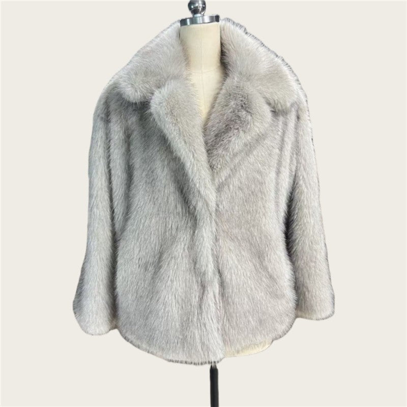 Faux Fur Collar Jacket Loose Paneled Lapel Outerwear