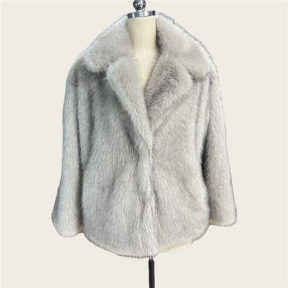 Faux Fur Collar Jacket Loose Paneled Lapel Outerwear