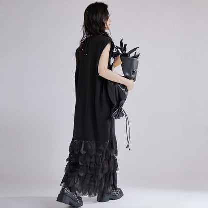 Feather Trim Midi Dress