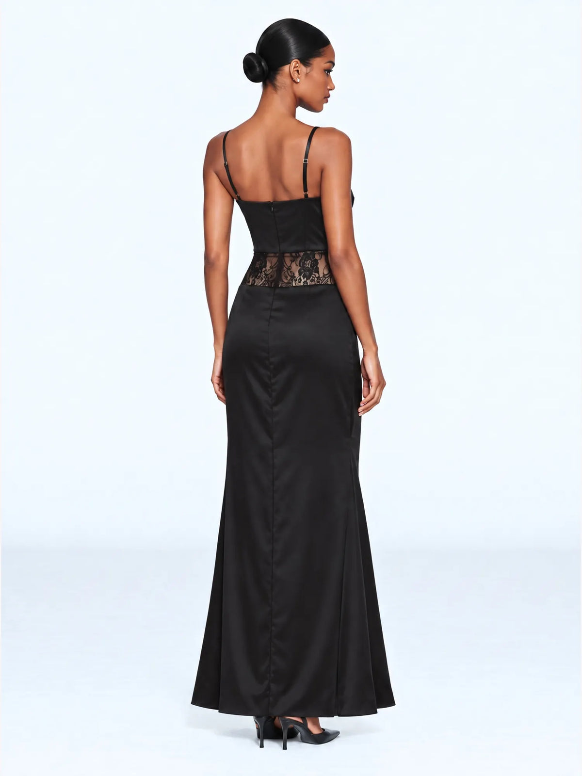 Amelia Spaghetti Strap Lace-Trimmed Slit Maxi Dress