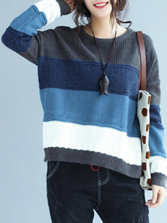 Casual Multi-Color Loose Long Sleeve O-Neck Women Sweaters